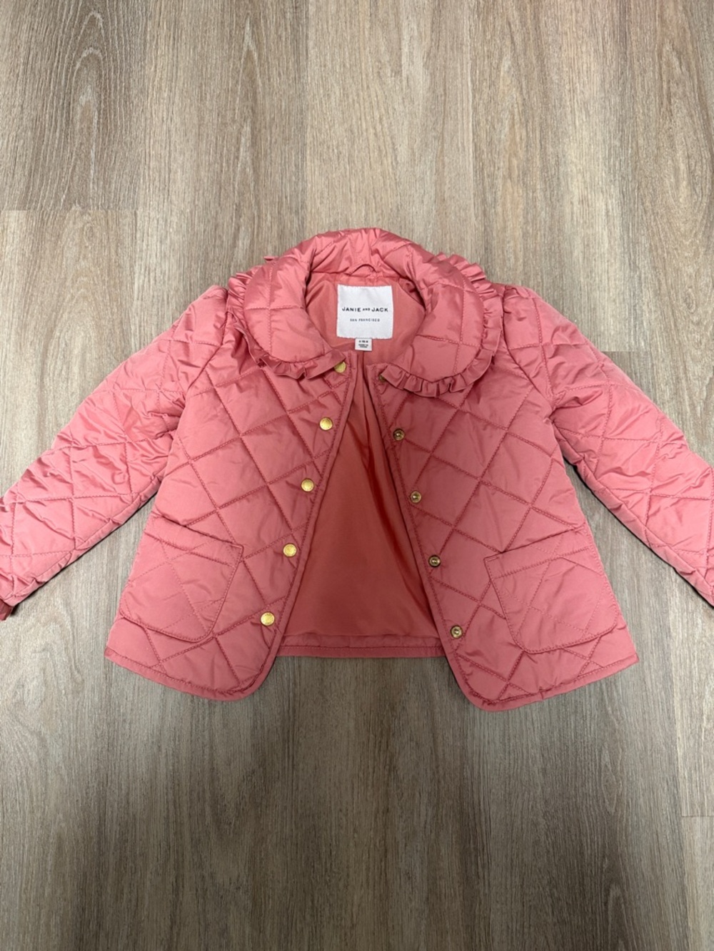 Janie and Jack Coral Pink Quilted Jacket with Ruffle Collar